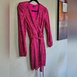 Pink Sequin Wrap Dress